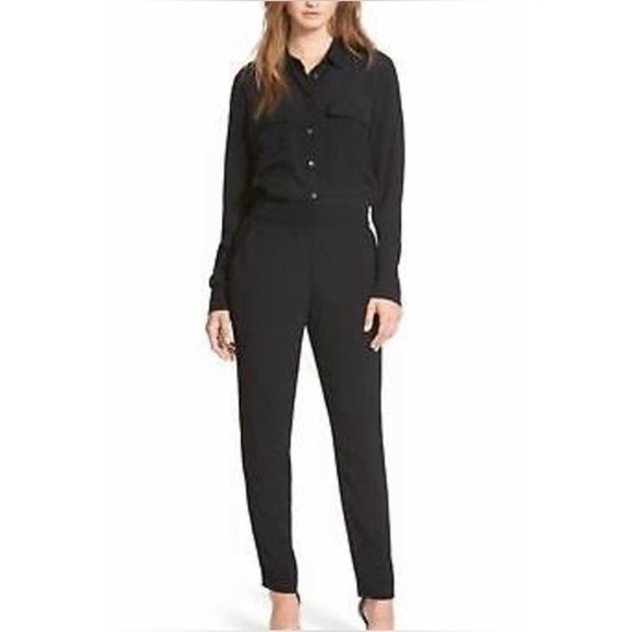 Madewell Black Long Sleeve Jumpsuit Pull On Button Down XS Casual Minimal Chic - Picture 1 of 11